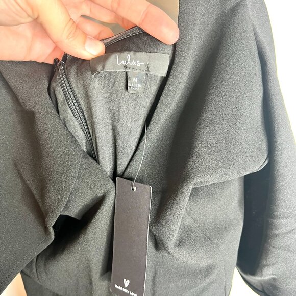 Lulus Elegant Flair Black Ruffled Wide-Leg Halter Jumpsuit Wedding Party M NWT - Picture 4 of 7